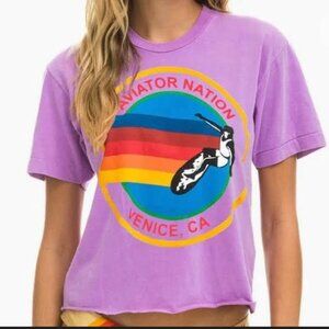 AVIATOR NATION Neon Purple Venice, CA Boyfriend Tee size S NWT